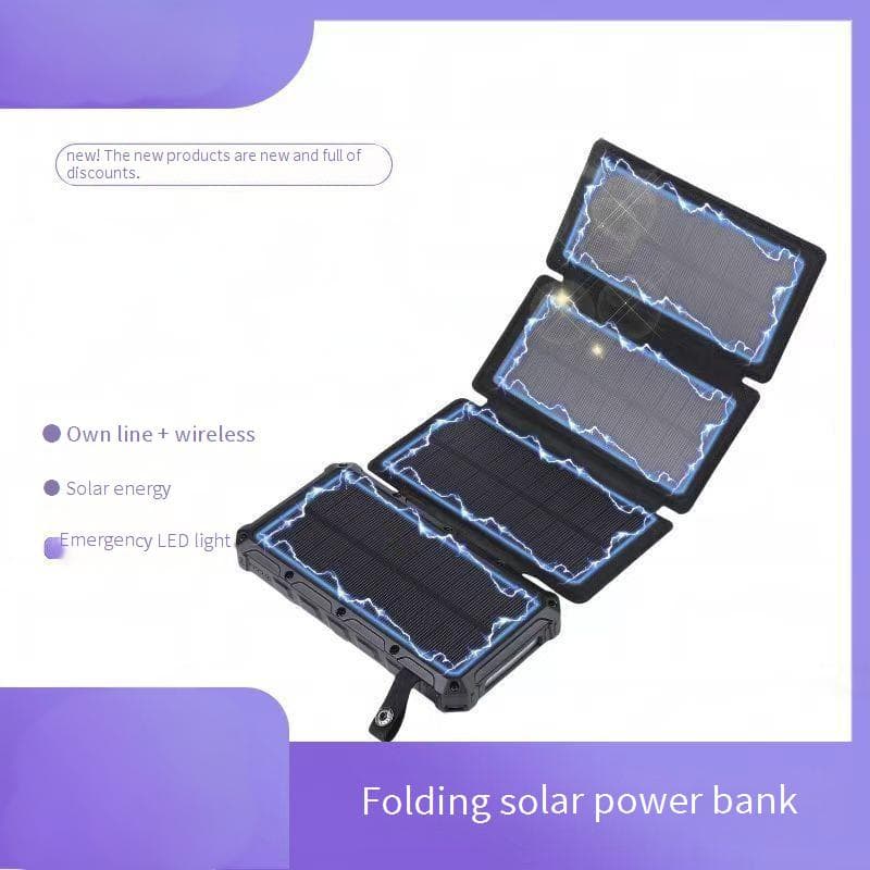 Power Bank New Foldable Solar Wireless Charging Treasure Outdoor Mobile Power Supply With Emergency LED Light