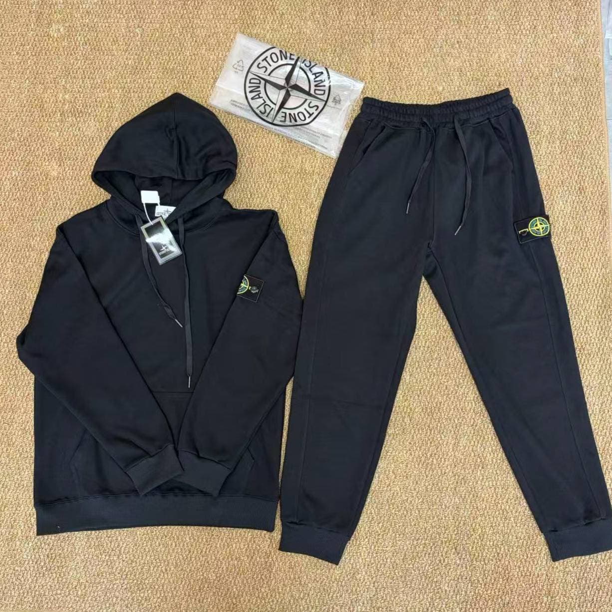Ensemble de survêtement décontracté à capuche pour homme Stone Island, 2 pièces, sweat-shirt à capuche et pantalon de jogging, en maille douce,