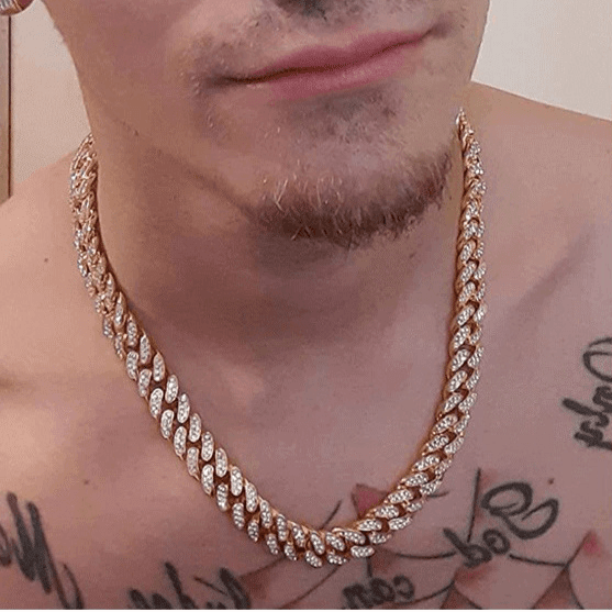 Men's Gold Hip Hop Style Oval Alloy Full Diamond Necklace Men's Jewelry Hip Hop Cuban Chain Fashion Men's Jewelry