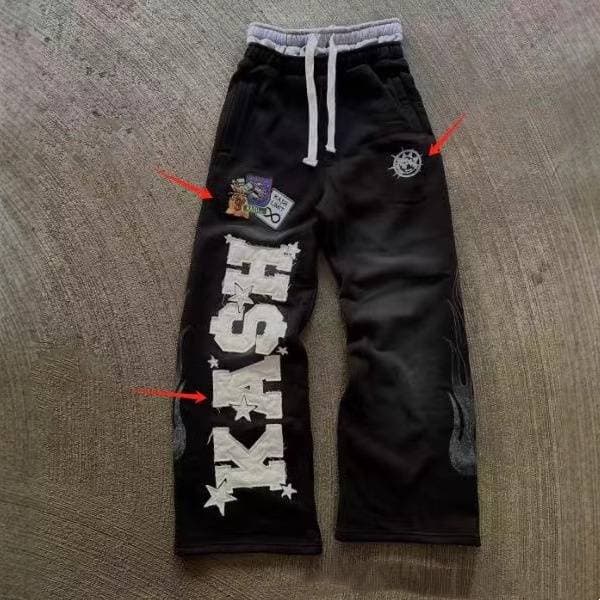 Men's Clothing Applique Embroidery Casual Trousers Men And Women Personality Street Tie Casual Trousers