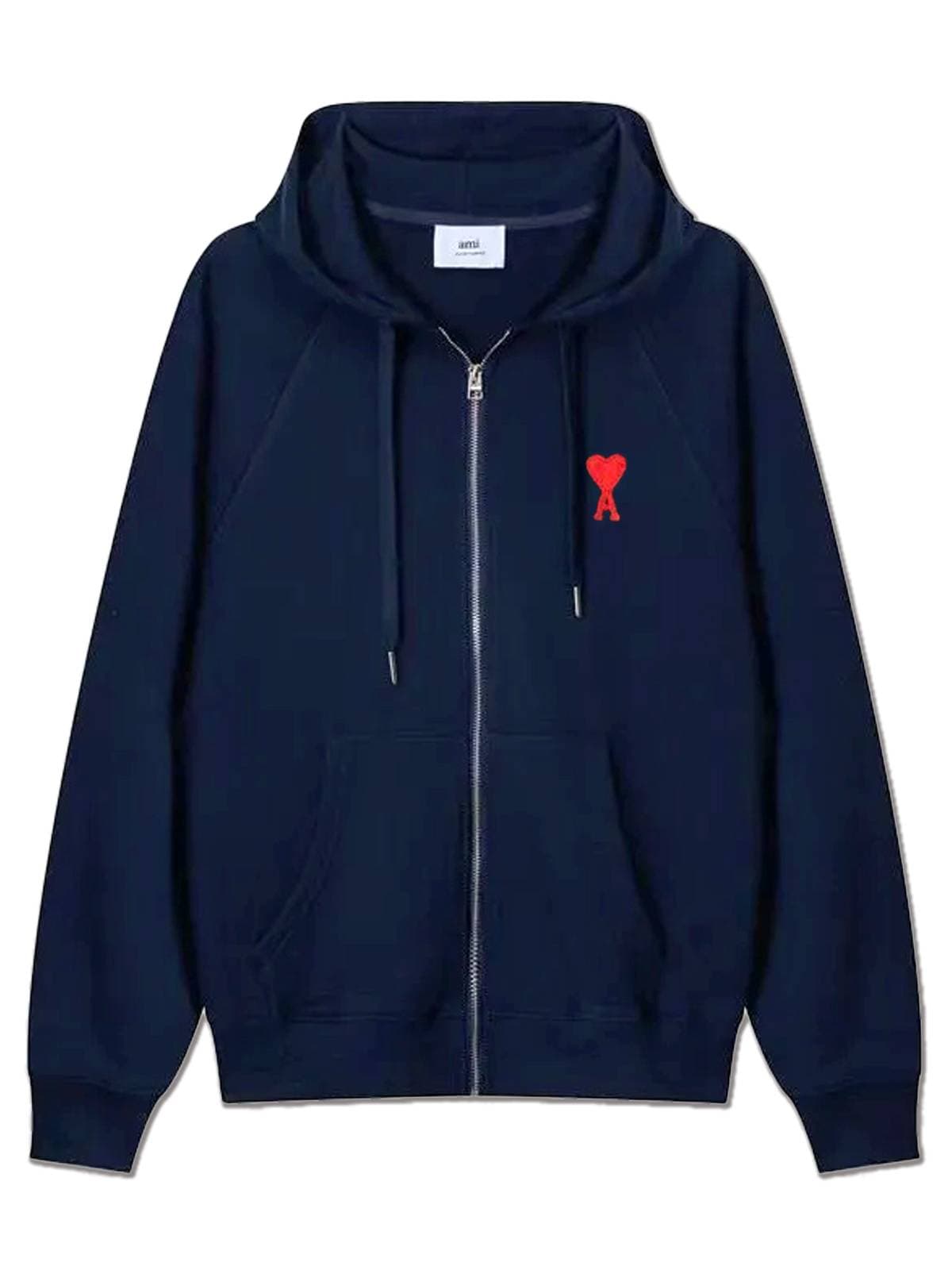 Sweat à capuche zippé AMI, coupe ample, style couple, avec broderie cœur rouge, en coton durable, style décontracté automne-hiver