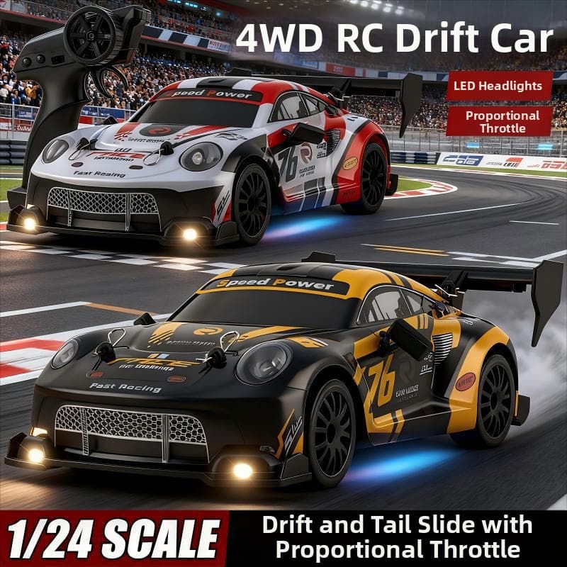 High-Speed RC Remote Control Car 4WD GTR Drift Toy with LED Lights for Children 2.4G Frequency Racing Vehicle