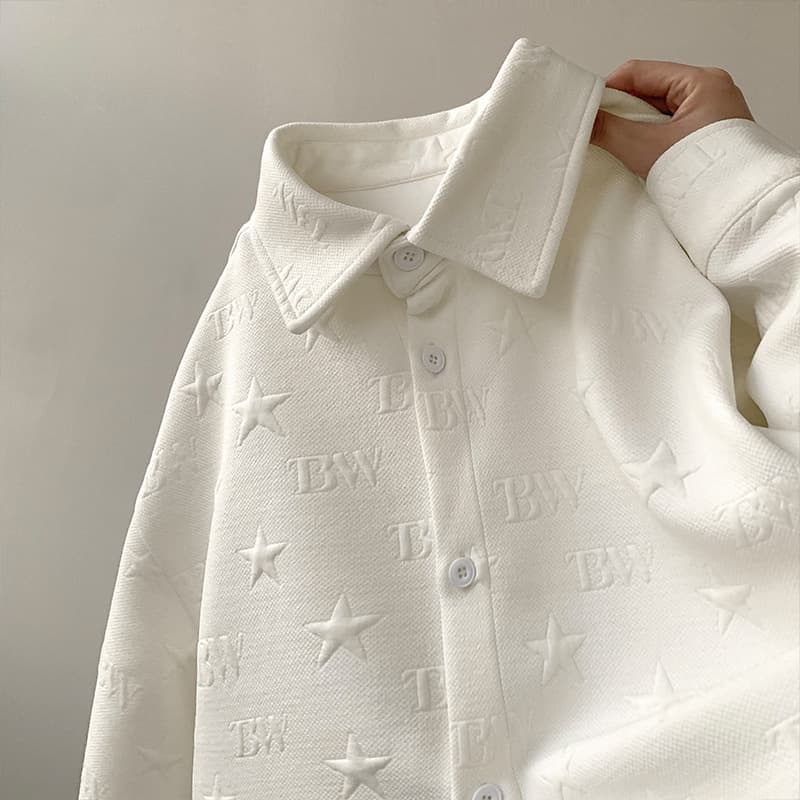 Retro letter white shirt for men's long sleeved spring casual coat with inner lining