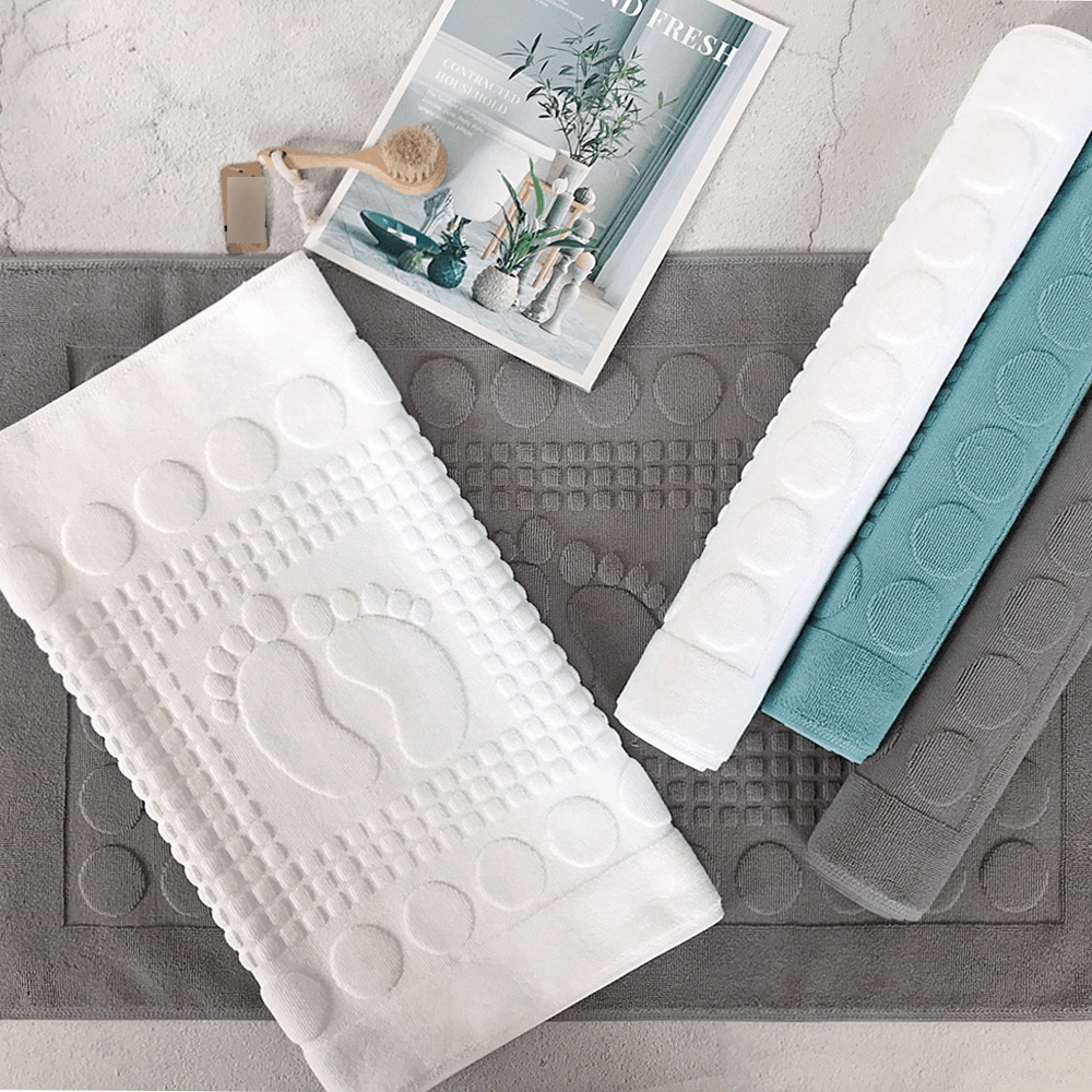 5-Star Hotel Jacquard Weave Footprint Bath Mat - Super Absorbent, Quick-Dry & Machine Washable Non-Slip Bathroom Floor Mat