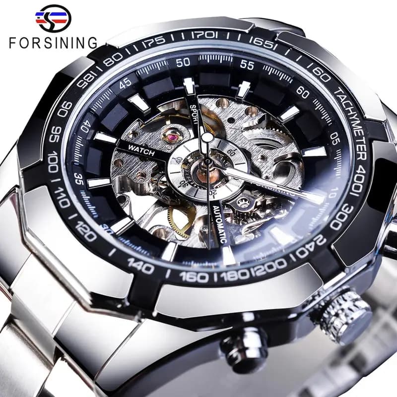 Luxury Transparent Mechanical Sport Watches Stainless Steel Automaic Watch Male Clock