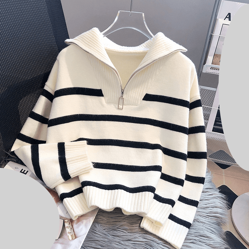 Women's Clothing Women's sweater women autumn and winter thick inner wear 2024 new zipper striped bottoming shirt short pullover outer wear top
