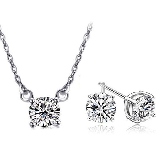 Hot Sales 18K Platinum Plated Jewelry Sets Fashion Costume Jewelry Sets Solitary Austrian Crystal Pendant Necklaces Stud Earrings For Women