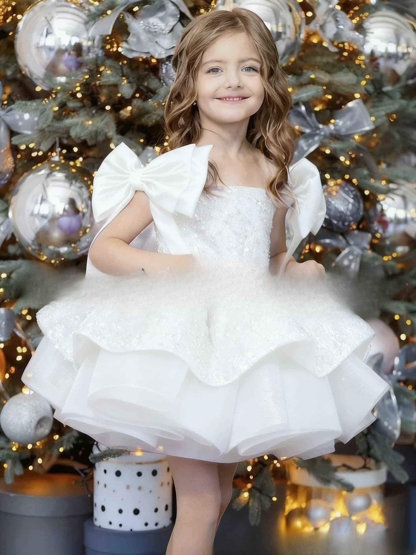 Robe de princesse de luxe pour filles - Robe élégante de fête d'anniversaire avec broderies florales et jupe en tulle, robe de cérémonie pour le
