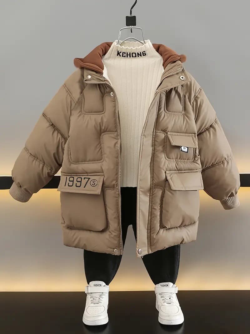 Boys' Foreign Trade Plush Down Cotton Jacket Winter Clothes Children's Thick Cotton Coat