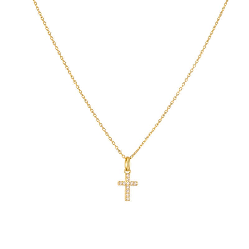 Women's Jewelry Simple Temperament Diamond Cross Sterling Silver Necklace Niche Design High Grade Clavicle Chain Necklace