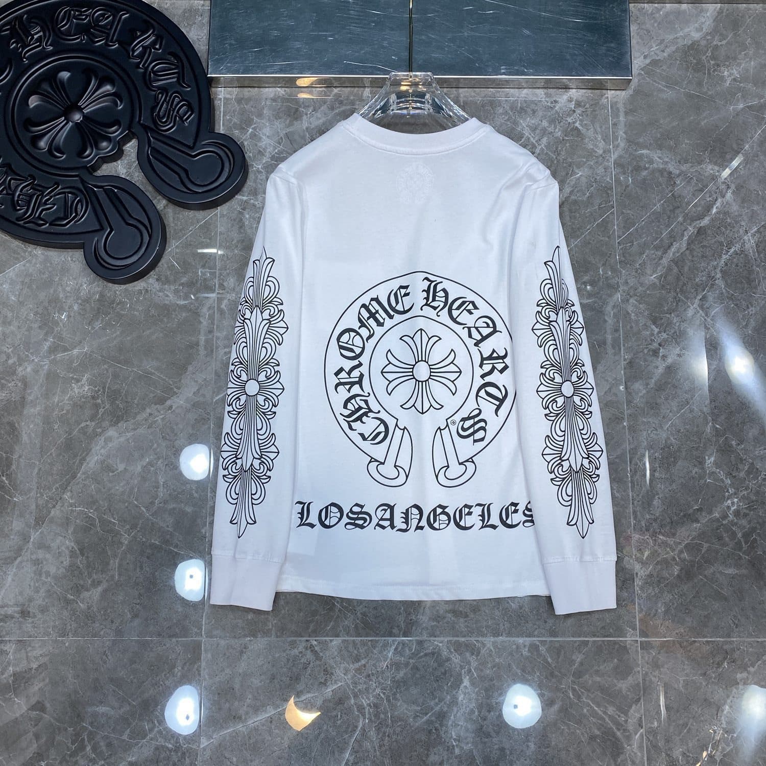 T-shirt à manches longues Chrome Hearts style fer à cheval – Coton premium, imprimé croix gothique, t-shirt streetwear graphique unisexe multico
