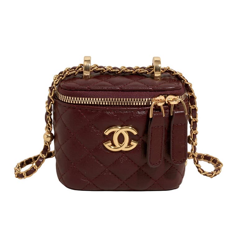 Sac à main matelassé à motif losanges pour femme, mini trousse de toilette zippée avec poignée en métal et bandoulière chaîne amovible, élé