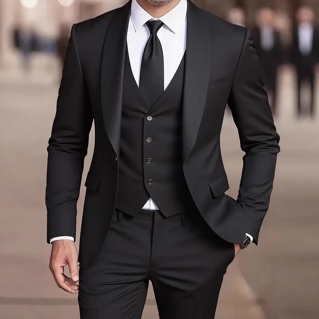 Men's Three Piece Slim Fit Wedding Suit Korean Style Green Collar Groomsmen Dress Suits for Weddings And Special Occasions