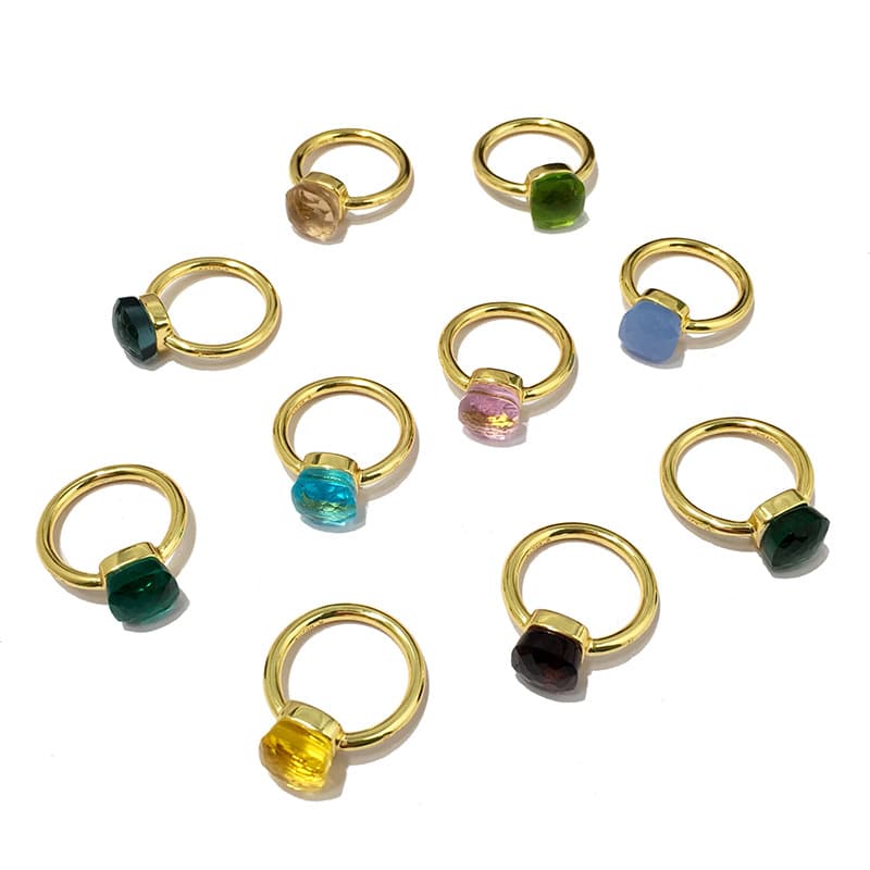 Faceted Geometric Copper Ring Multi-Color Crystal Mushroom Head Jewelry For Men And Women
