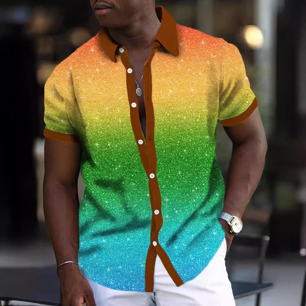 Men's Clothing 2024 Summer Short Sleeve Button Shirt Fashion Men's Shirt 3D Digital Casual Striped Cardigan Wholesale