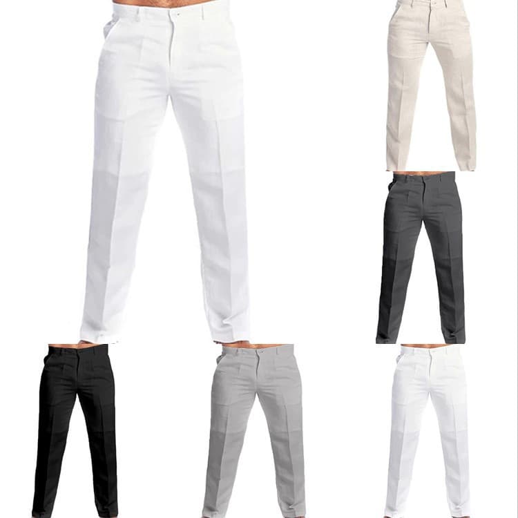 Men's Clothing 2024 New Solid Color Trousers Spot Spring And Summer New Solid Color Linen Slant Pocket Loose Casual Trousers Spot Men