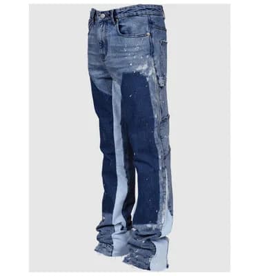 Men's Clothing Men's Denim Overalls In Stock European And American Fashion Ins Workwear Cross Border Elastic Patch Denim Laminated Flared