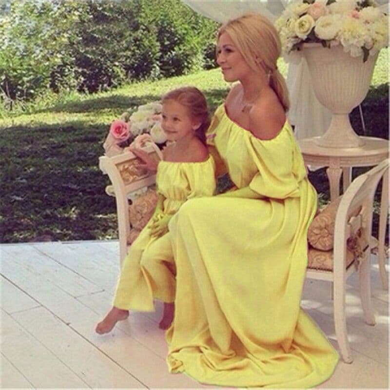 Hot Selling Parent Child Outfit, One Shoulder Off Shoulder Waisted Floor Length Dress, Parent Child Outfit Dress