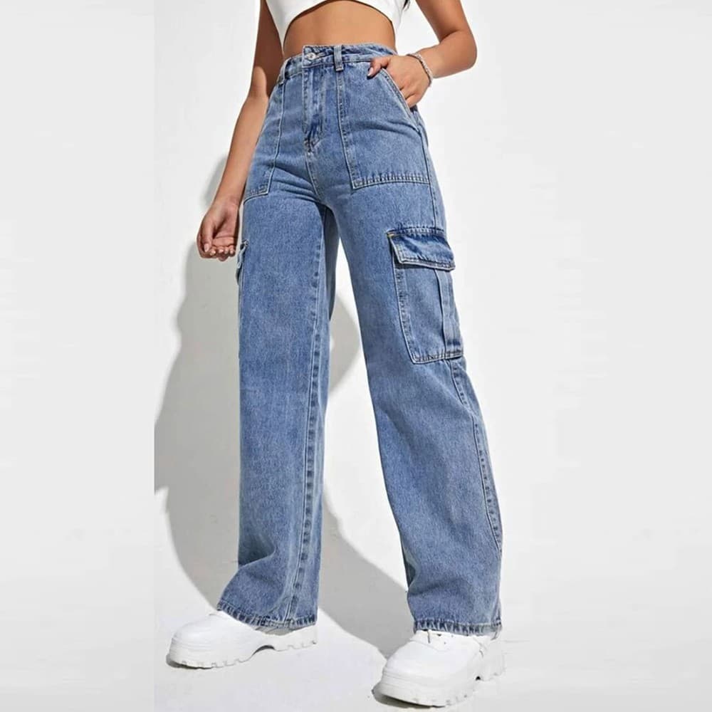 Women’s Clothing workwear jeans women autumn and winter new multi pocket denim wide leg trousers