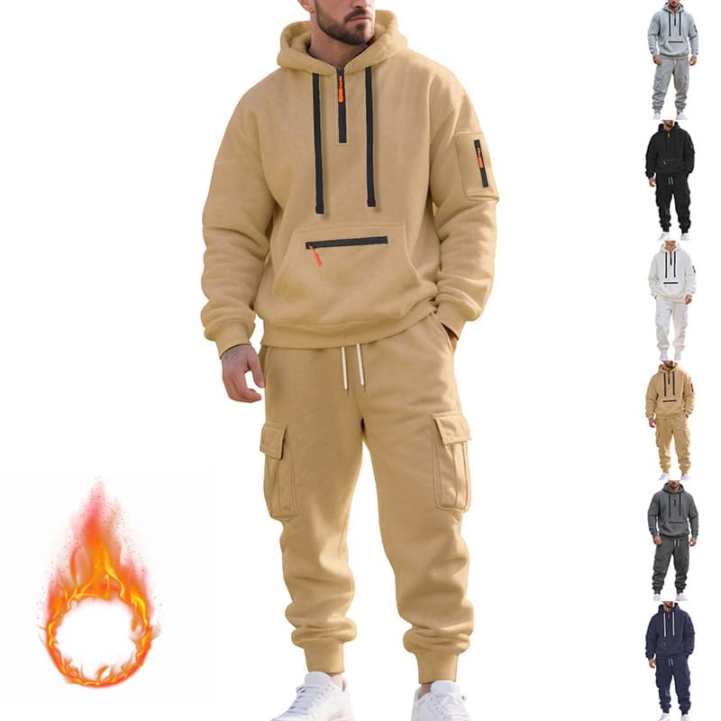 Men's Clothing Winter Large Size Heavy Plus Velvet Loose Men's Casual Sports Multi Pocket Workwear Suit Men