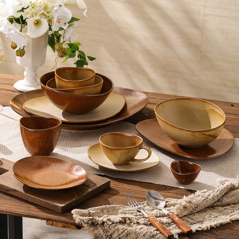 Artisan Asymmetrical Ceramic Dinnerware Set – Unique Handcrafted Plates, Bowls & Serving Dishes For Modern Dining, Organic-Shaped
