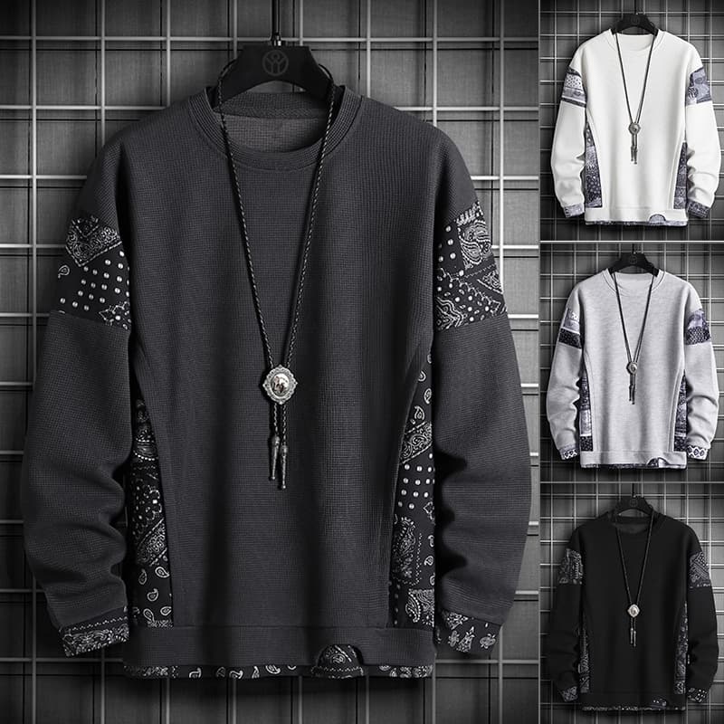 Men's Clothing Waffle cashew flower ins heavy two piece round neck sweatshirt men's spring and autumn wholesale