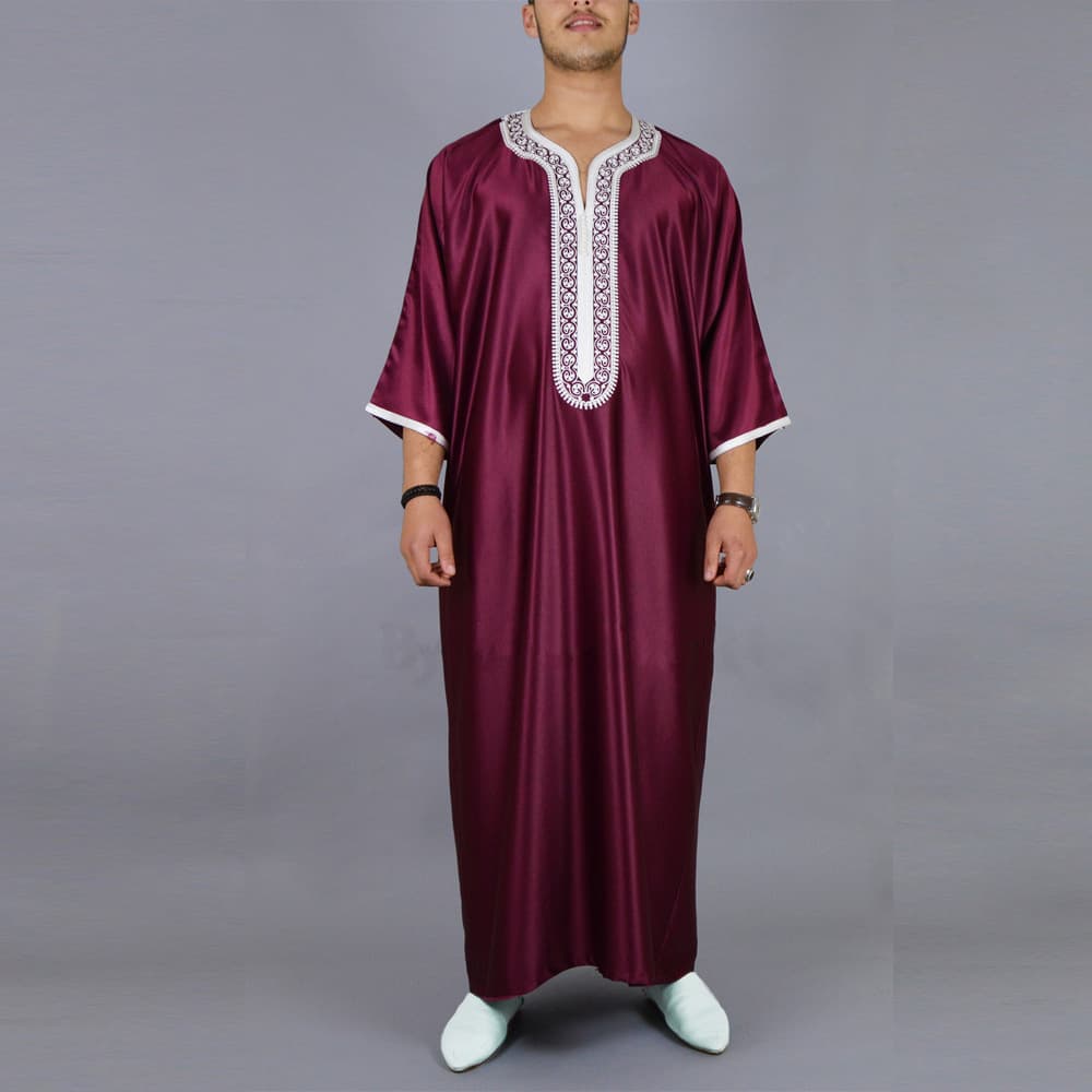 Men's Clothing Middle Eastern Arabic Robe Mid Long Sleeve Embroidered Red Envelope Men's Muslim Robes