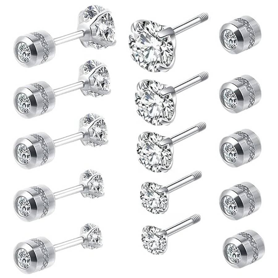 2mm-8mm 1 Pair Red Ruby Color Sparkling Zircon Diamond Stud Earrings Elegant Minimalist Style Stainless Steel Plated Jewelry Daily Casual 2-6mm