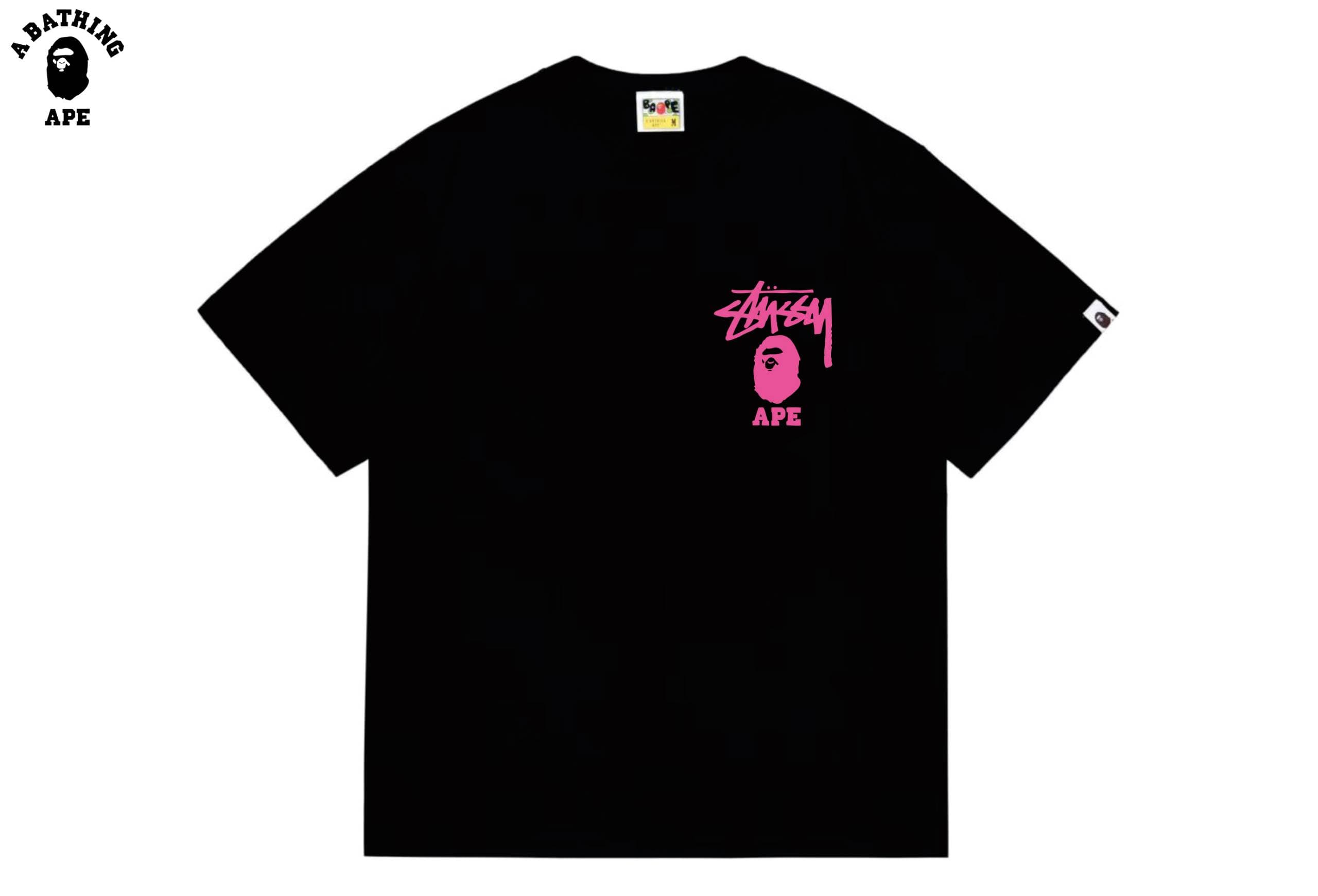 A BATHING APE BAPE-BAPE&Stussy Collaboration Stusey Letter Ape Man T-shirt Made Of Pure Cotton Fabric