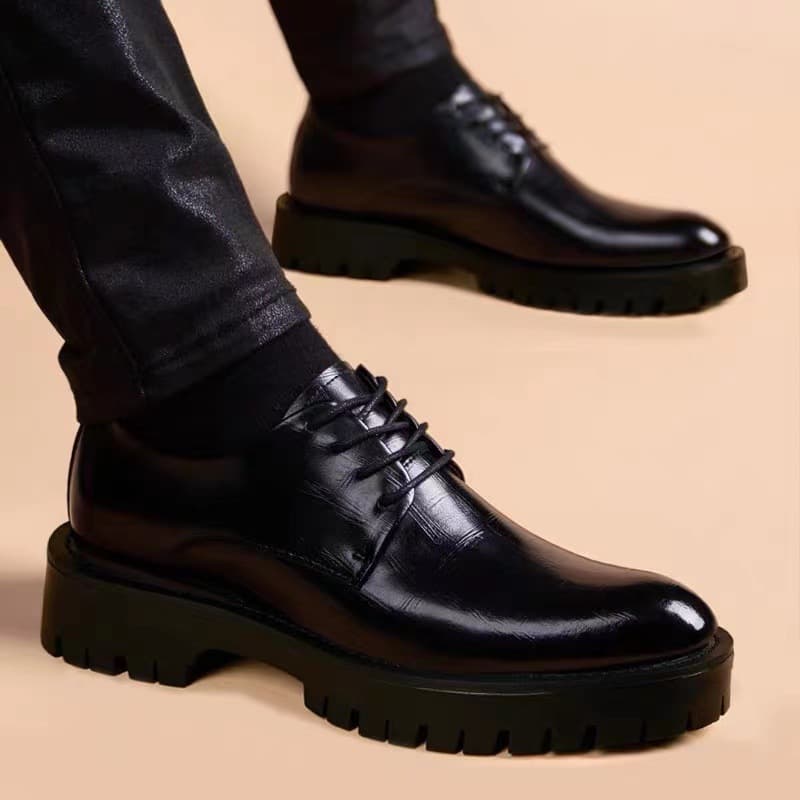 Leather Casual Shoes For Spring Business Formal Wear Leather Shoes With Extra Height For Suits, High-end Wedding Groom Shoes, Lace-up, British Style