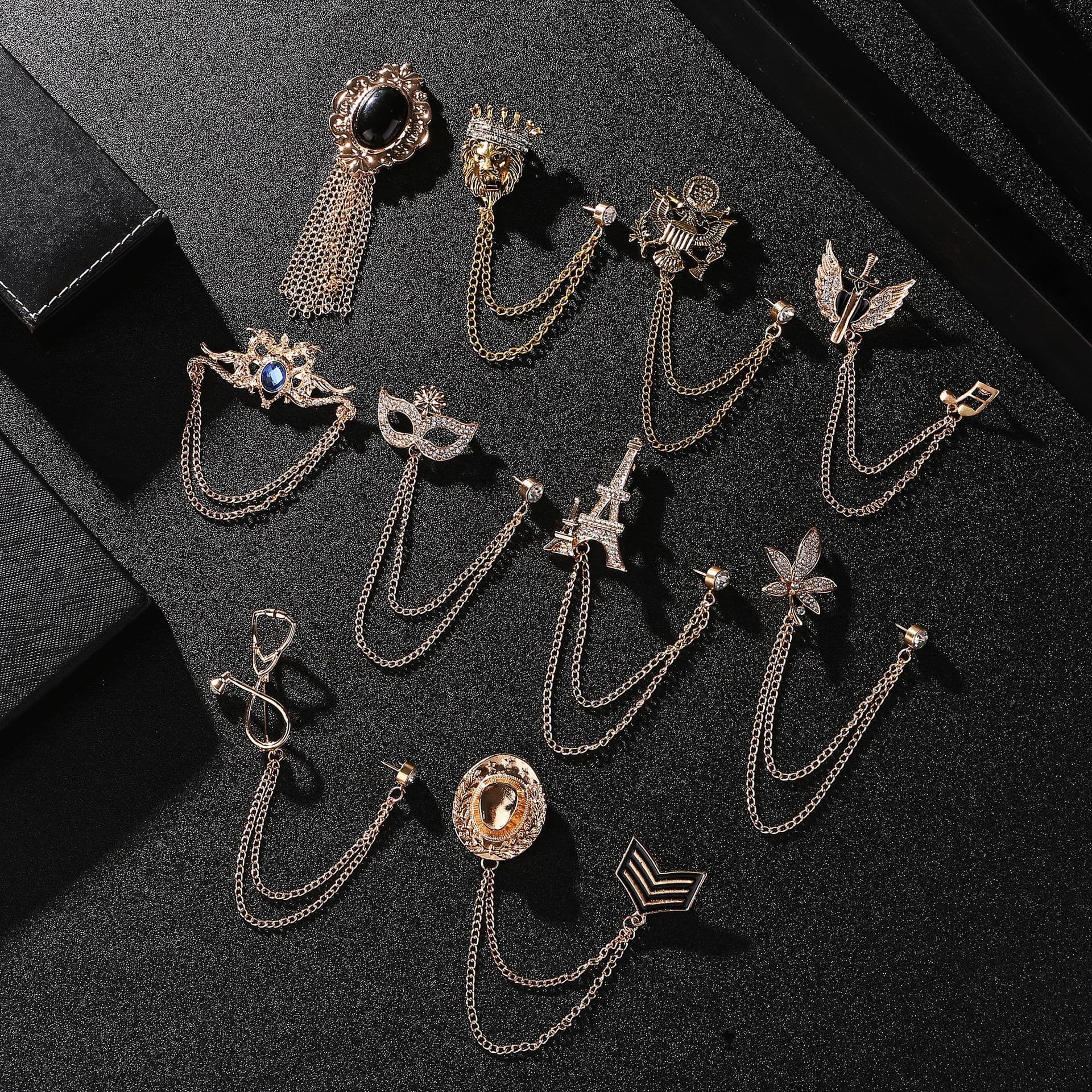 New Full Diamond Tassel Geometric High-end Women's Suit Blazer Shirt Clothing Brooch Men's Pin Accessories Wholesale