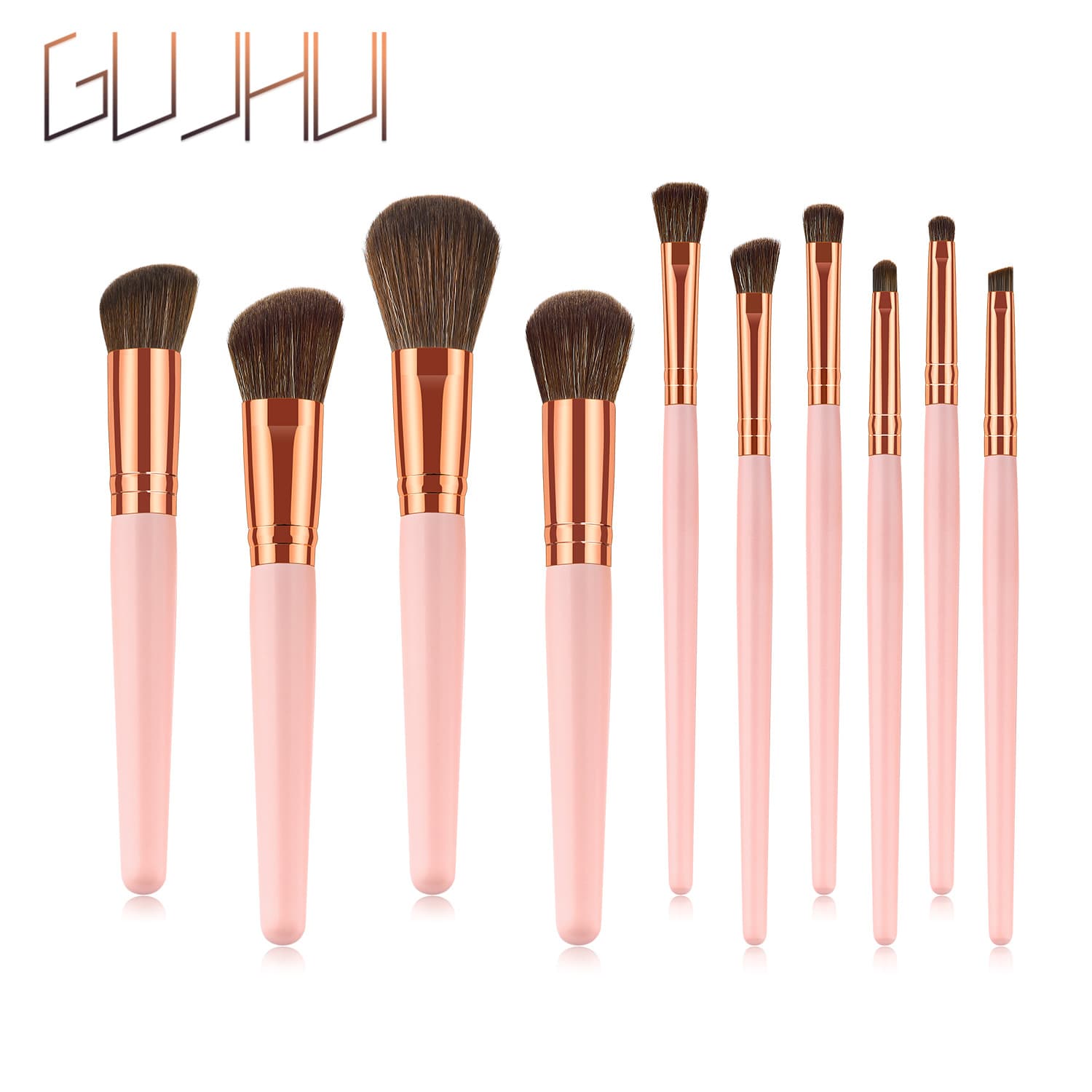10 pcs makeup brush set, brush set, pink gold brush tip, beauty tool GUJHUI