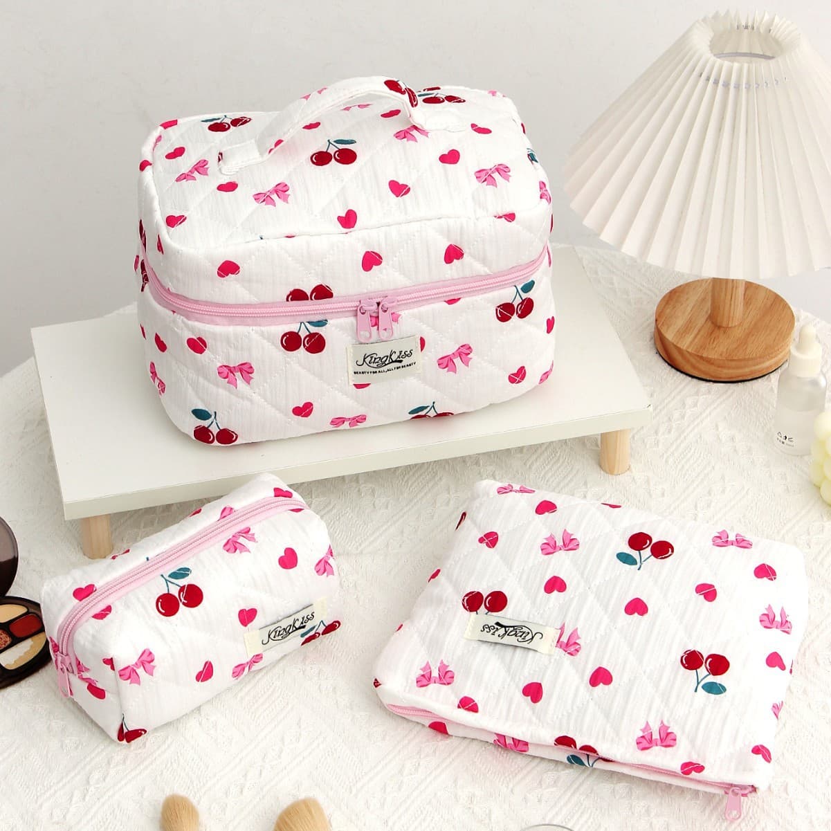 Luggage Butterfly Cherry Cotton Cloth Large Capacity Cosmetic Bag Storage Washing Bag Quilted Small Bag