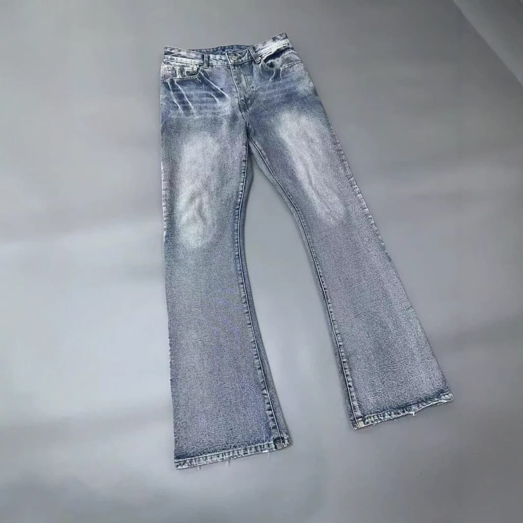 Men's Clothing Paris Style Flared Lost Videotape Ice Blue Washed Damaged Flared Jeans Clean Fit Style