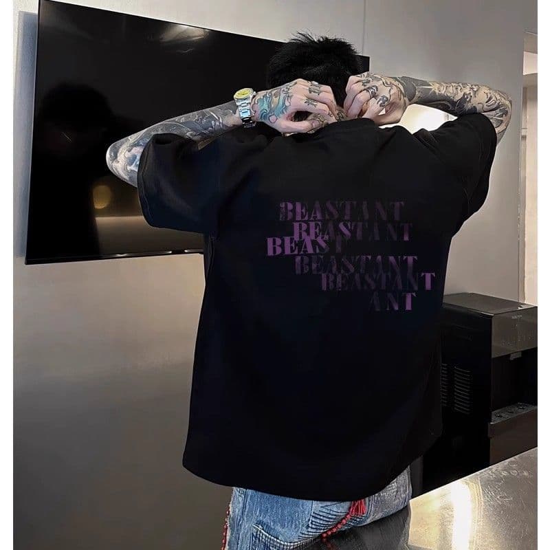 American High Street Hiphop Ruffian Handsome Couple Short-sleeved T-shirt Men's Summer Cotton Round Neck Top