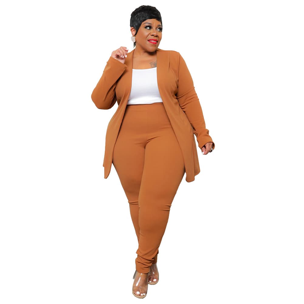 Women's Plus Size Women's Clothing Fashion Temperament Professional Casual Long-sleeved Trousers Small Suit Two-piece Set