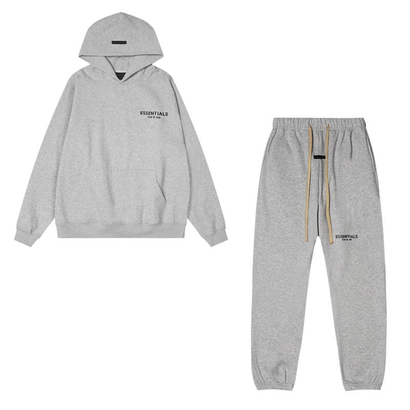 Sweat-shirt ample à double ligne FOG ESSENTIALS Saison 8 avec lettres floquées au dos, en éponge à capuche