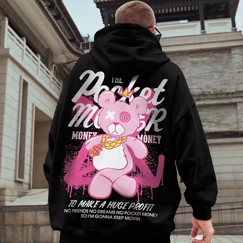 Little Bear 2022 New National Trend Oversize Hooded Plus Velvet Sweatshirt Men's Trendy Brand Ins Large Size Men's Clothing Autumn And Winter