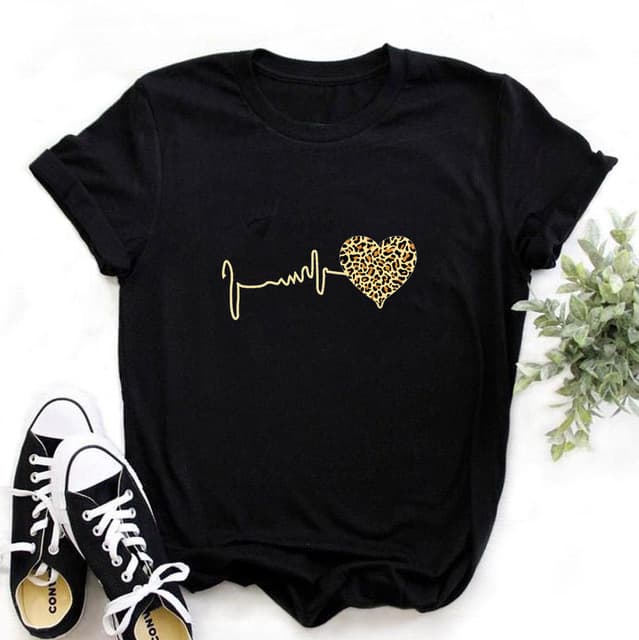 Women's T shirt Leopard print heart short sleeved T shirt ladies short sleeved top