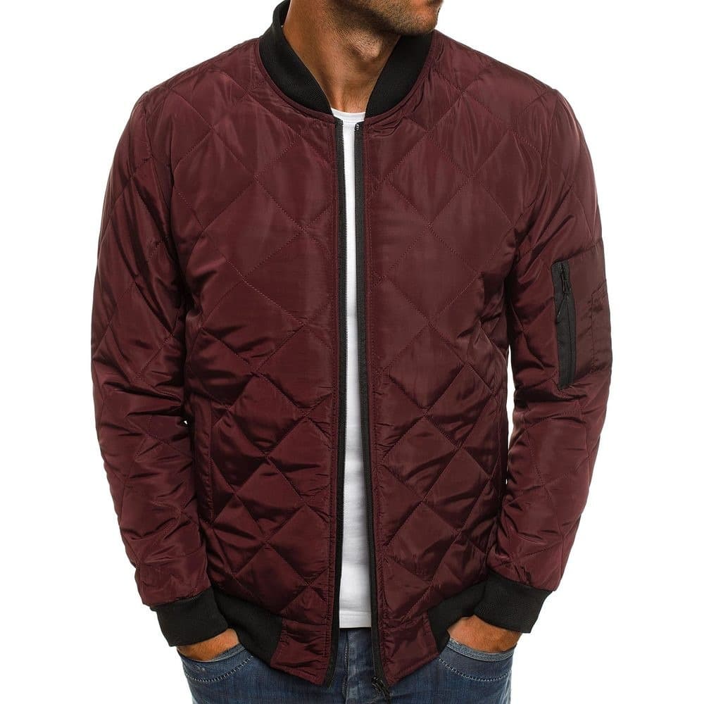 Men's solid color coat cotton-padded jacket rhombus quilted thickened stand-up collar cotton-padded jacket winter warm jacket
