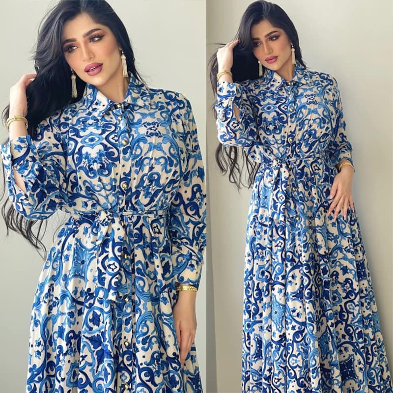 Women’s Clothing autumn women's fashion printing temperament big swing shirt lace dress