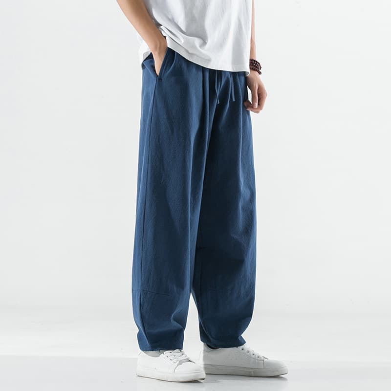 Men's Clothing style cotton and linen straight pants men's retro harem bloomers men's linen cool Ruyi pants