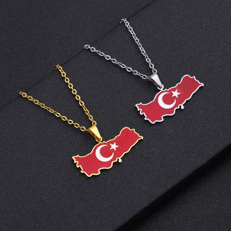 Turkey Map Pendant Stainless Steel Necklace Oil Dropping Map Geometric Ethnic Style Jewelry Wholesale