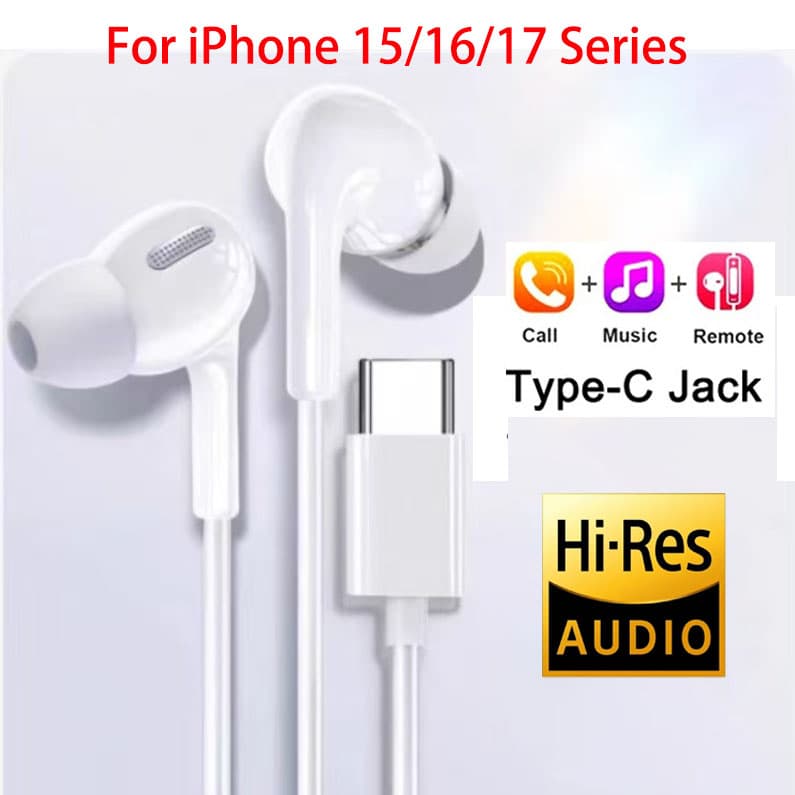 Écouteurs intra-auriculaires d'origine pour iPad, iPhone 15, 17, 14, 13, 12, 11, 16 Pro Max Plus, USB-C, filaires, pour ordinateurs portables et tab