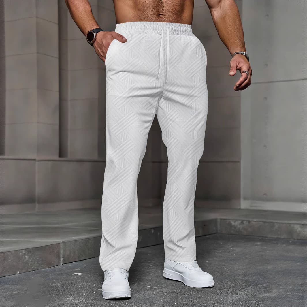 Men's Clothing Four Seasons New Leisure Jacquard Drawstring Loose Leisure Solid Color Pocket Sports Trousers Men