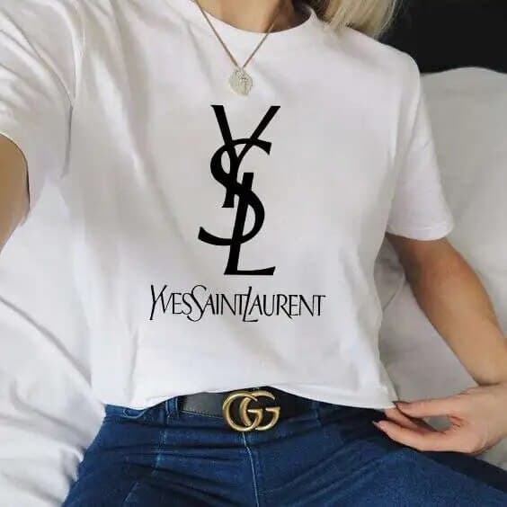 YSL-2024 nouveau coton mode sens impression à manches courtes T-shirt femme été marée ample cent hauts 100% coton