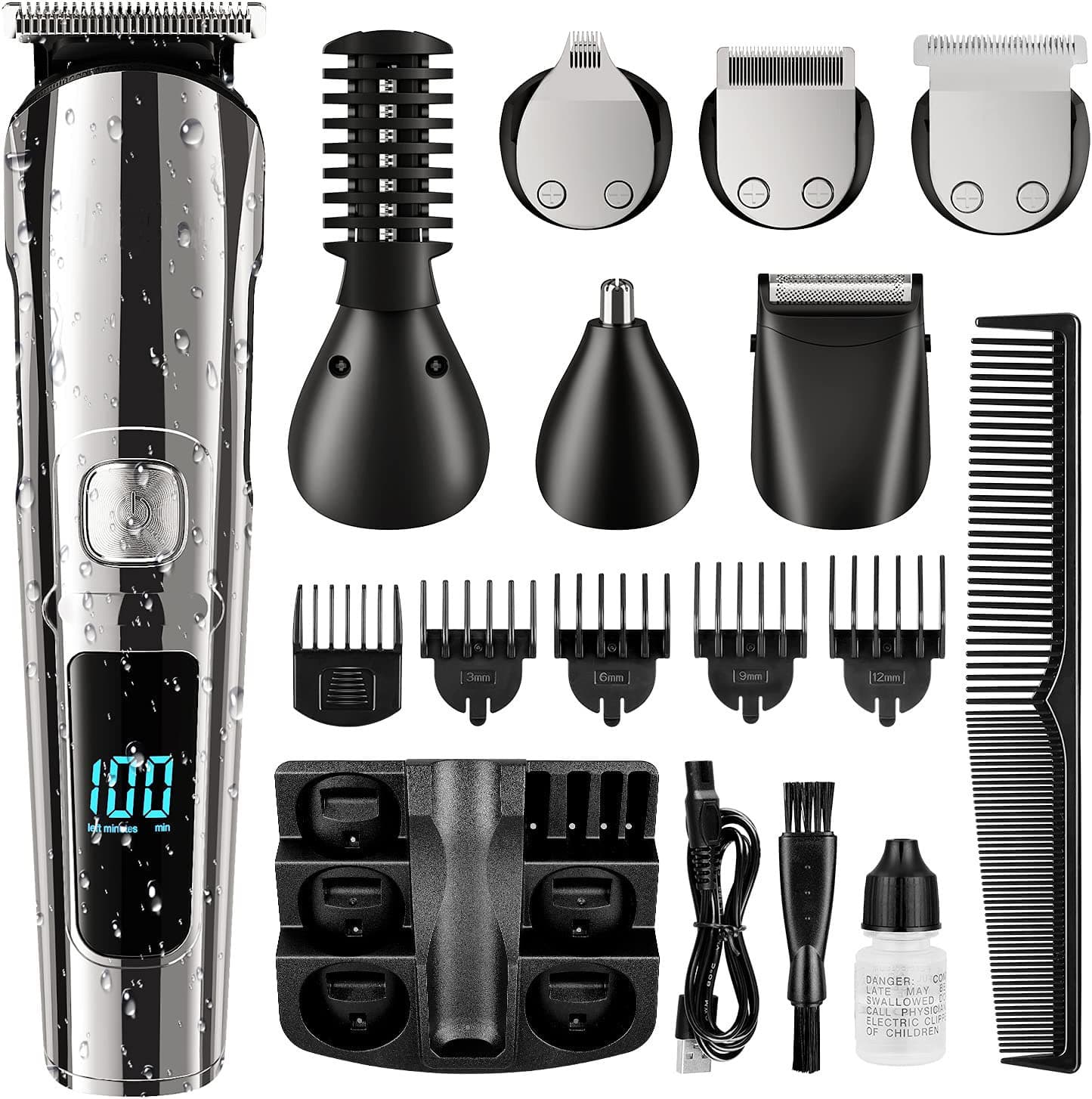 5-in-1 Multifunctional Hair Clipper & Trimmer - USB Rechargeable, Waterproof, LED Display For Men’s Haircut, Beard & Body Grooming