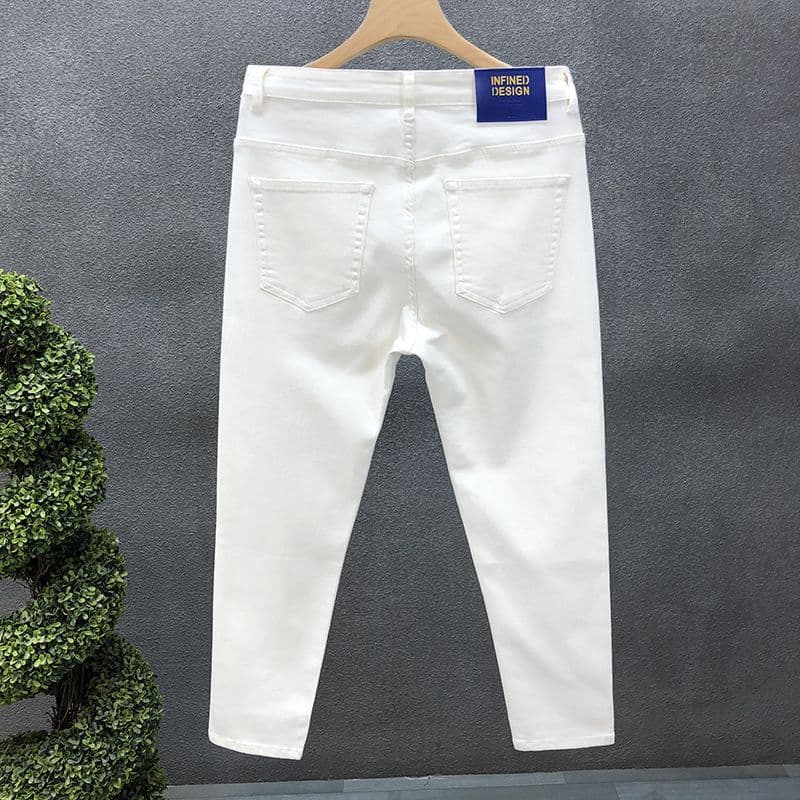 High End Solid Color Jeans Men S Brand Handsome Elastic Slim Fit Small Feet High Light Trendy Casual
