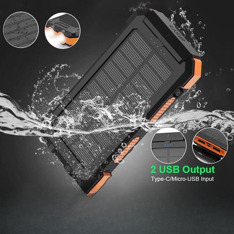 20000 Mah Energy Waterproof Power Bank Dual USB Charger Lighting Compass For Iphone Android Solar PowerBank