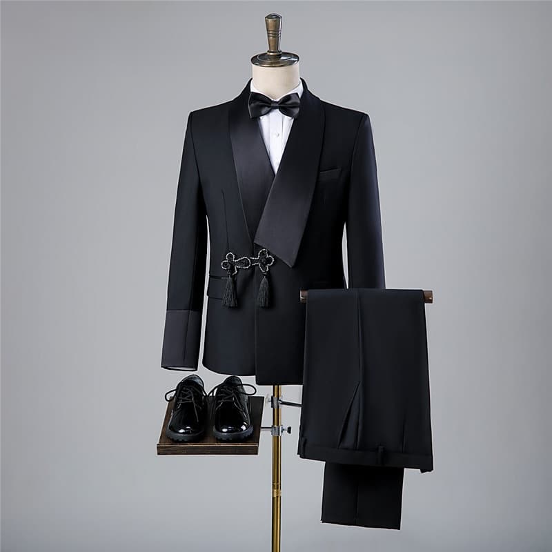 Foreign Trade Cross-Border Studio Button Retro Gown Mandarin Collar Chinese Wedding Photo Suit Men's Portrait Shooting
